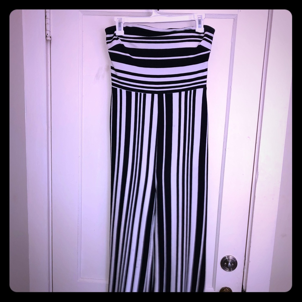 Strapless Navy Blue and White Jumpsuit